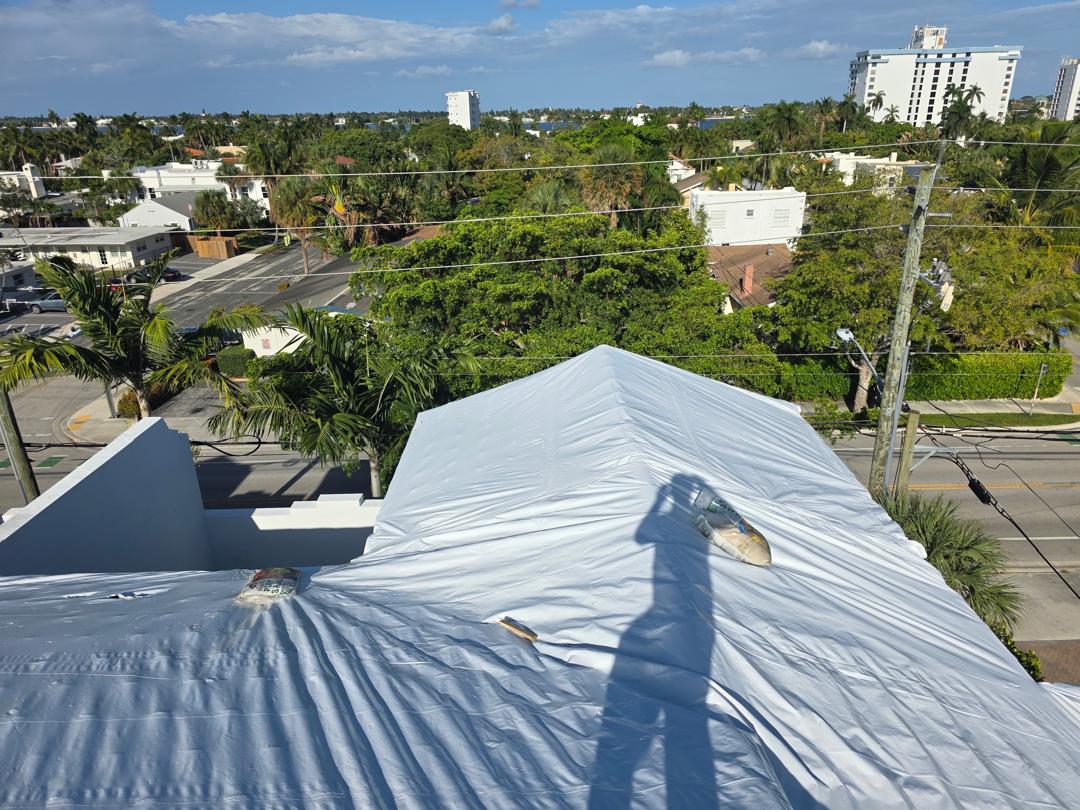Hip roof fully covered and sealed, seen from above